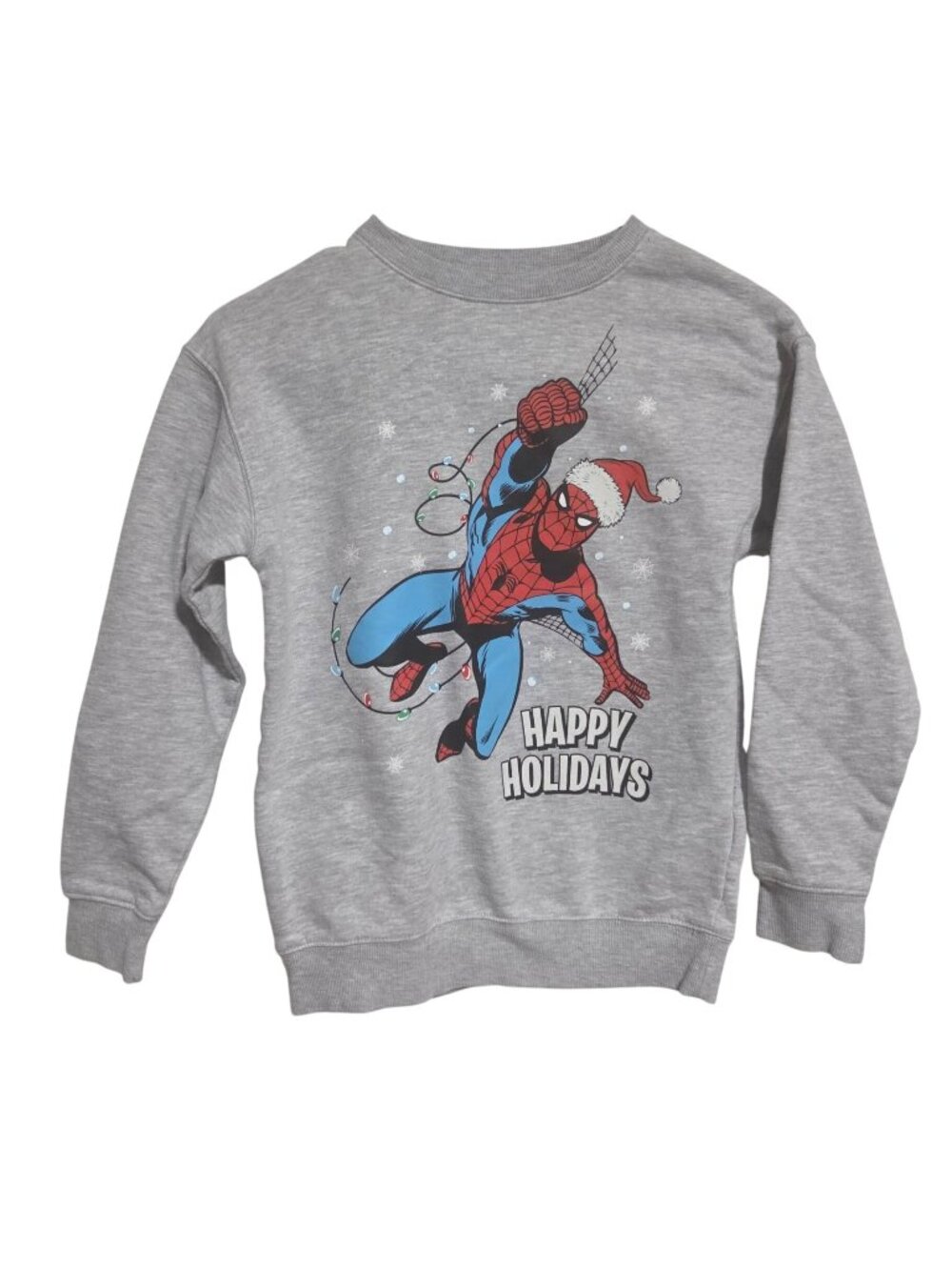Marvel Spider Man Holiday Sweatshirt Size 10 Santa Hat  Christmas Gray Pullover